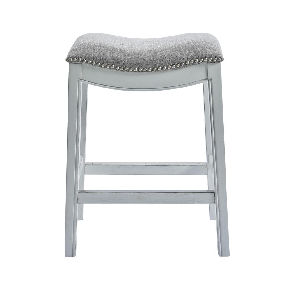 Counter Height Saddle Style Counter Stool with Grey Fabric and Nail head Trim - 380062. Picture 3