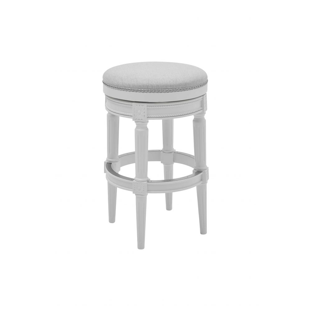 Bar Height Round Backless Stool in  White Fabric - 380066. Picture 1