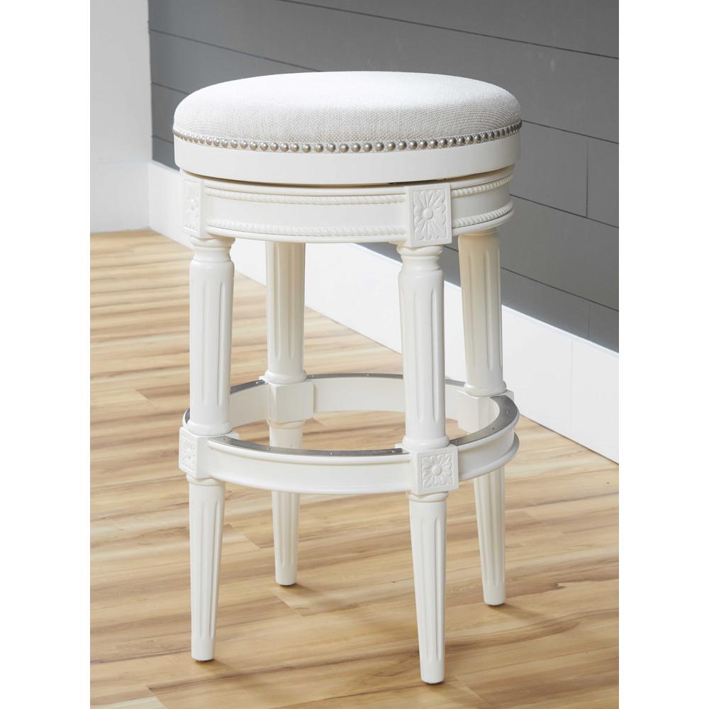 Bar Height Round Backless Stool in  White Fabric - 380066. Picture 2