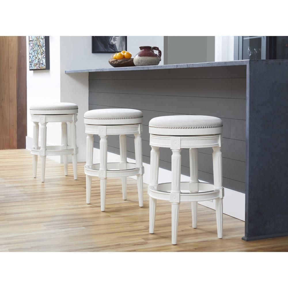 Bar Height Round Backless Stool in  White Fabric - 380066. Picture 3