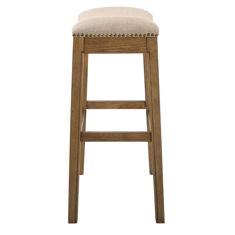 Bar Height Saddle Style Counter Stool with Cream Fabric and Nail head Trim - 380068. Picture 2