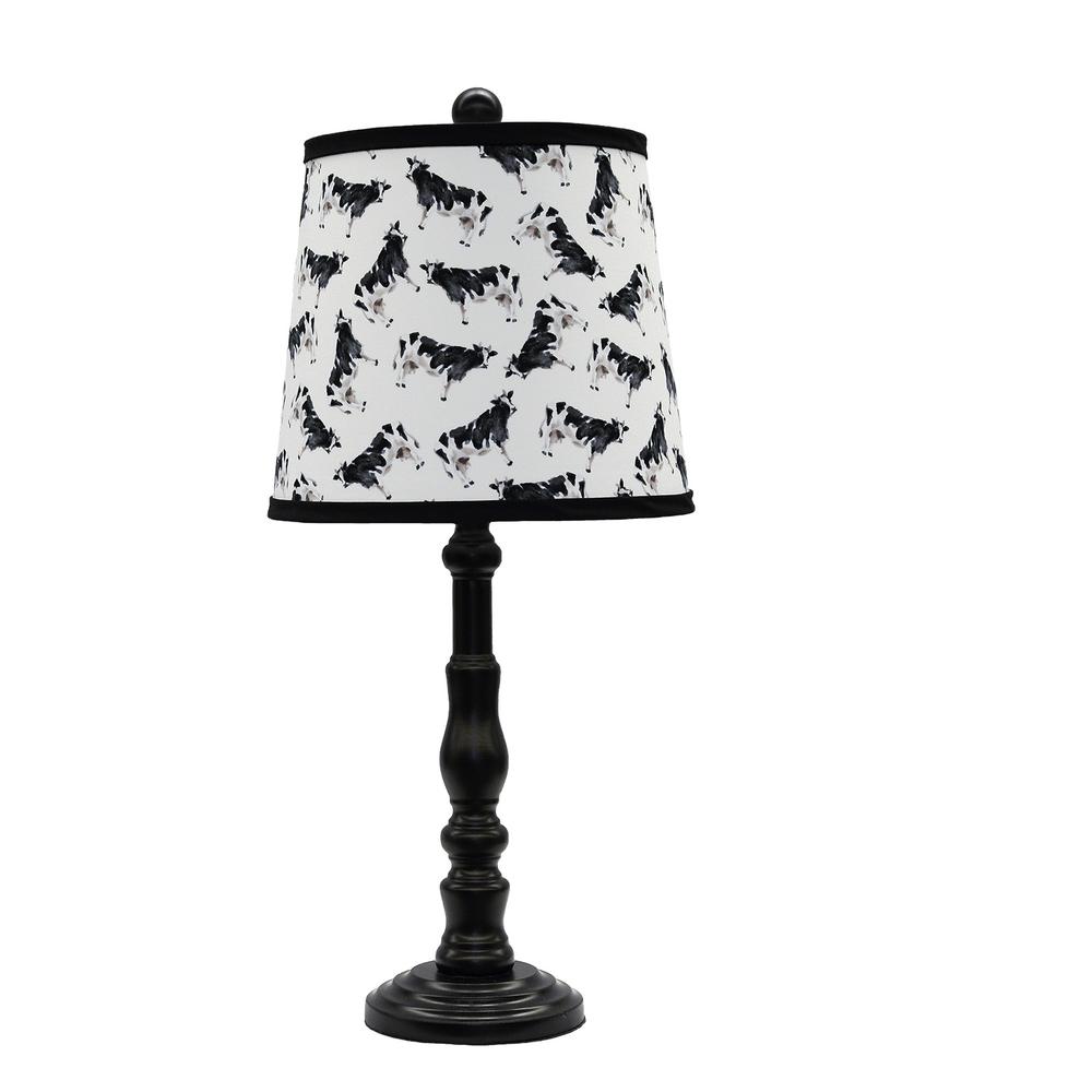 Black Traditional Table Lamp with Cow Printed Shade - 380102. Picture 1