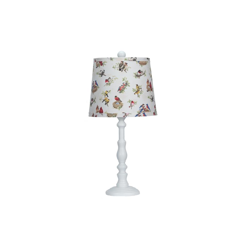 White Traditional Table Lamp with Birds Printed Shade - 380114. Picture 1