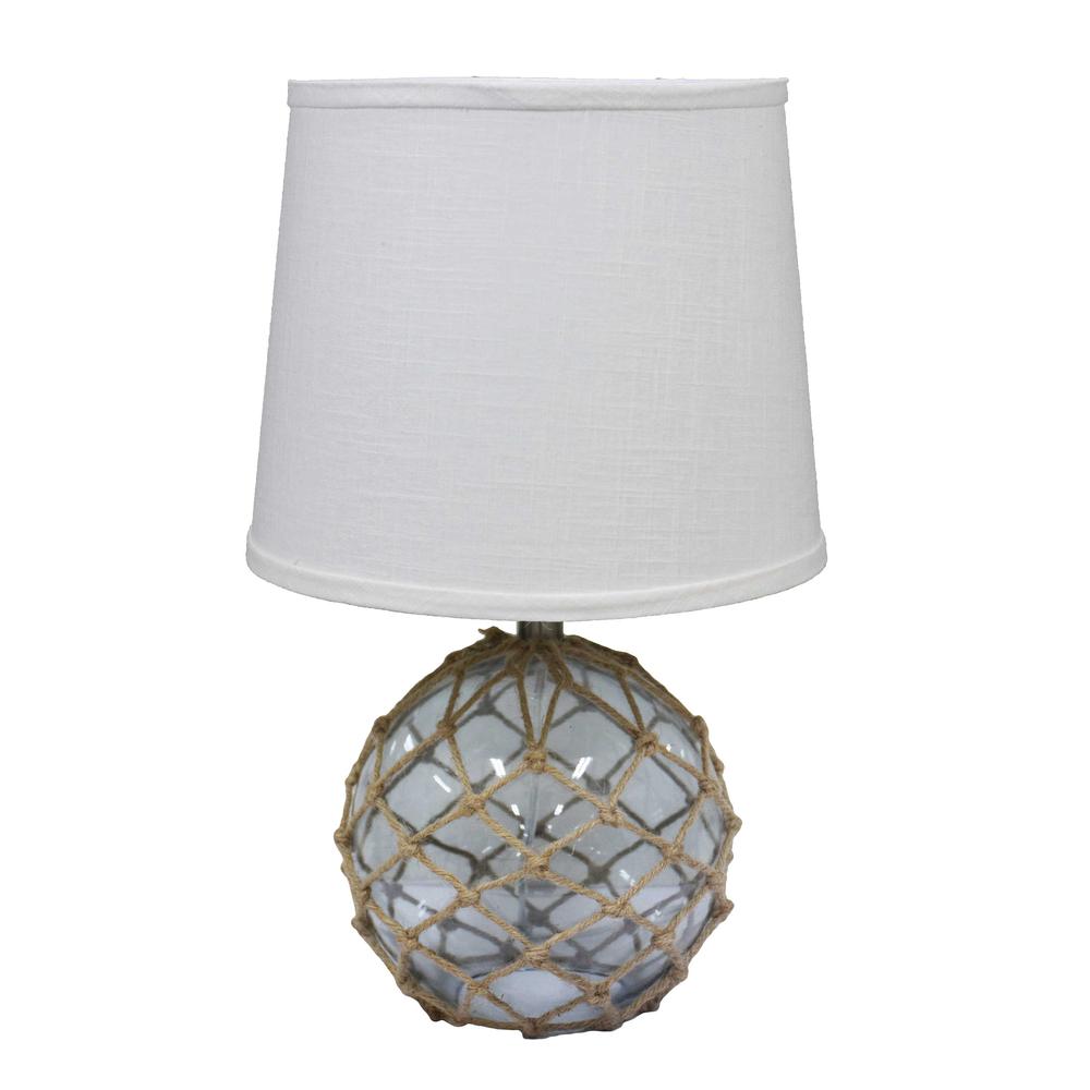 Glass and Net Finish Table Lamp with White Linen Shade. Picture 1