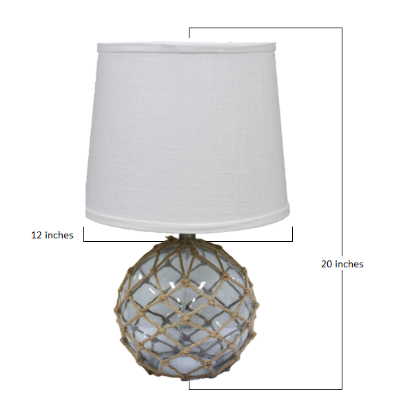 Glass and Net Finish Table Lamp with White Linen Shade. Picture 2