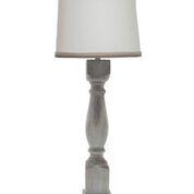 Brown Washed Wood Finish Table Lamp with White Linen Shade - 380144. Picture 1