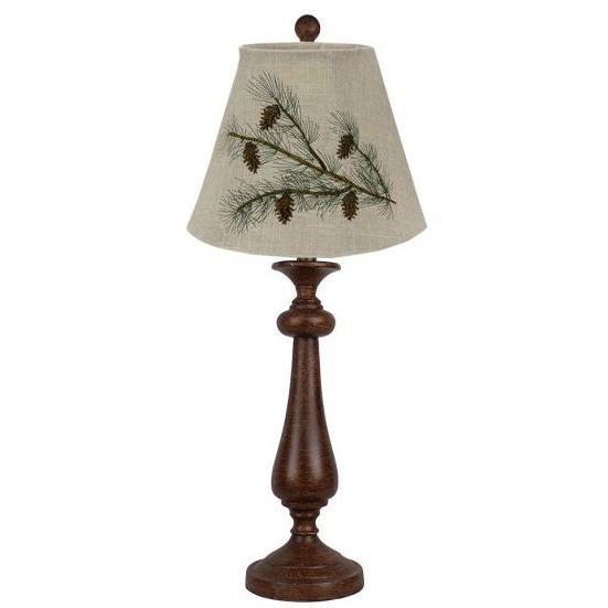 Distressed Brown Traditional Table Lamp with Pine Cone Embroidered Shade - 380156. Picture 1