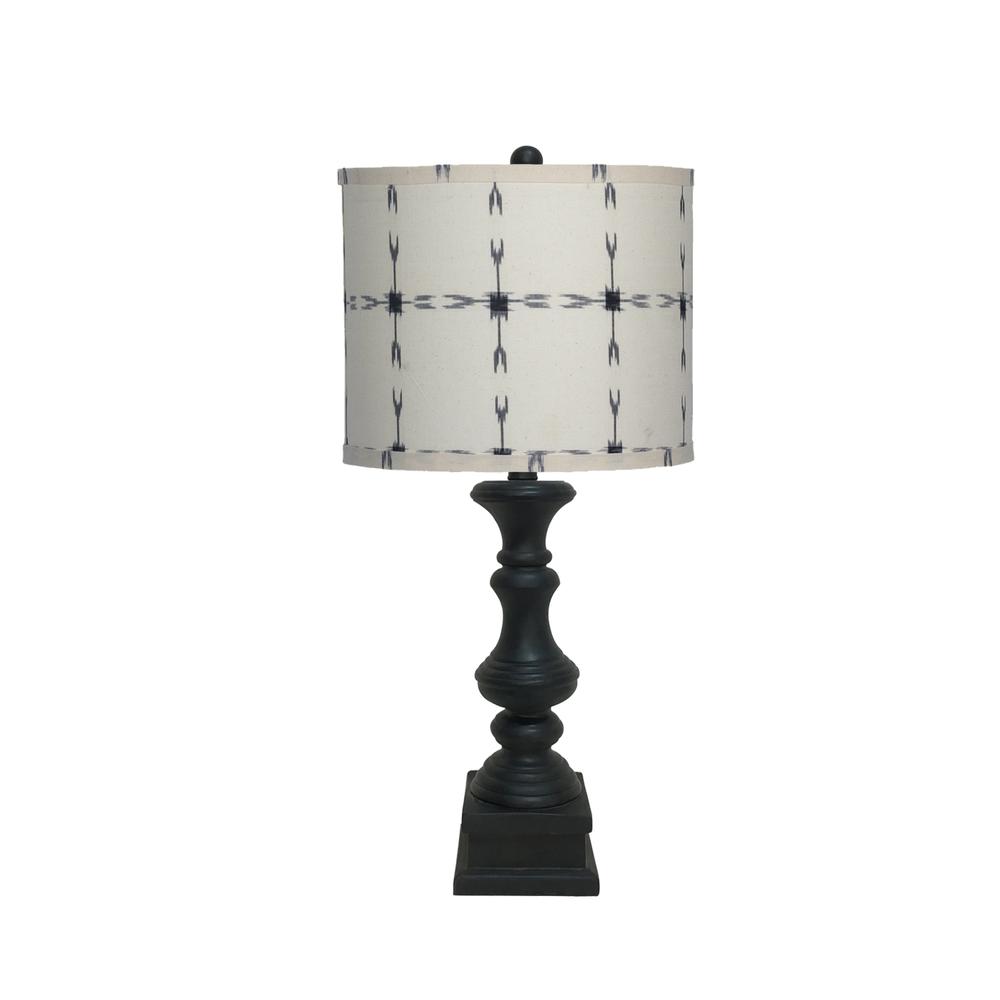 Black Table Lamp with Patterned White and Black Shade - 380165. Picture 1
