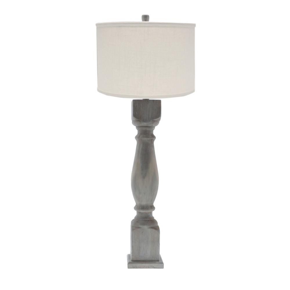 Brown Washed Wood Finish Table Lamp with Ivory Linen Shade - 380178. Picture 1