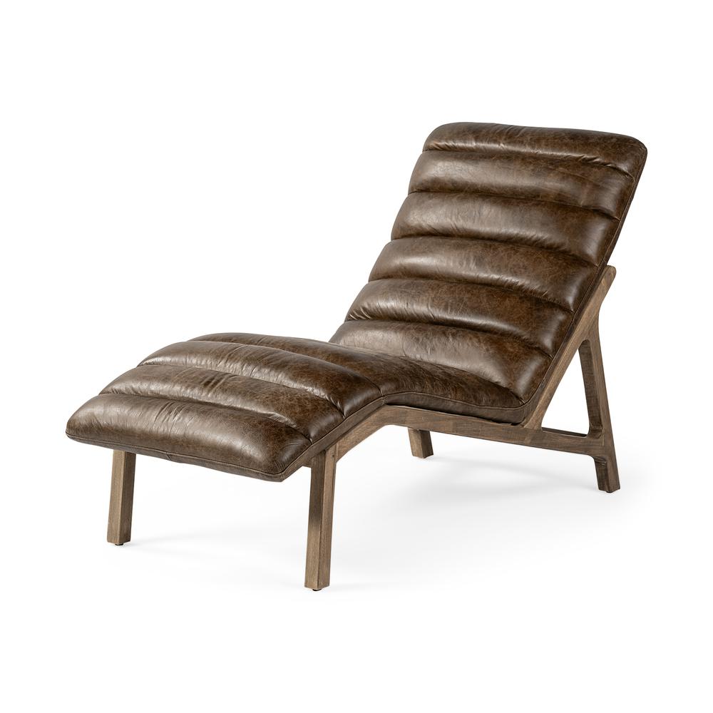 Modern Brown Genuine Leather Chaise Lounge Chair With Solid Wood Frame And Base - 380185. Picture 1