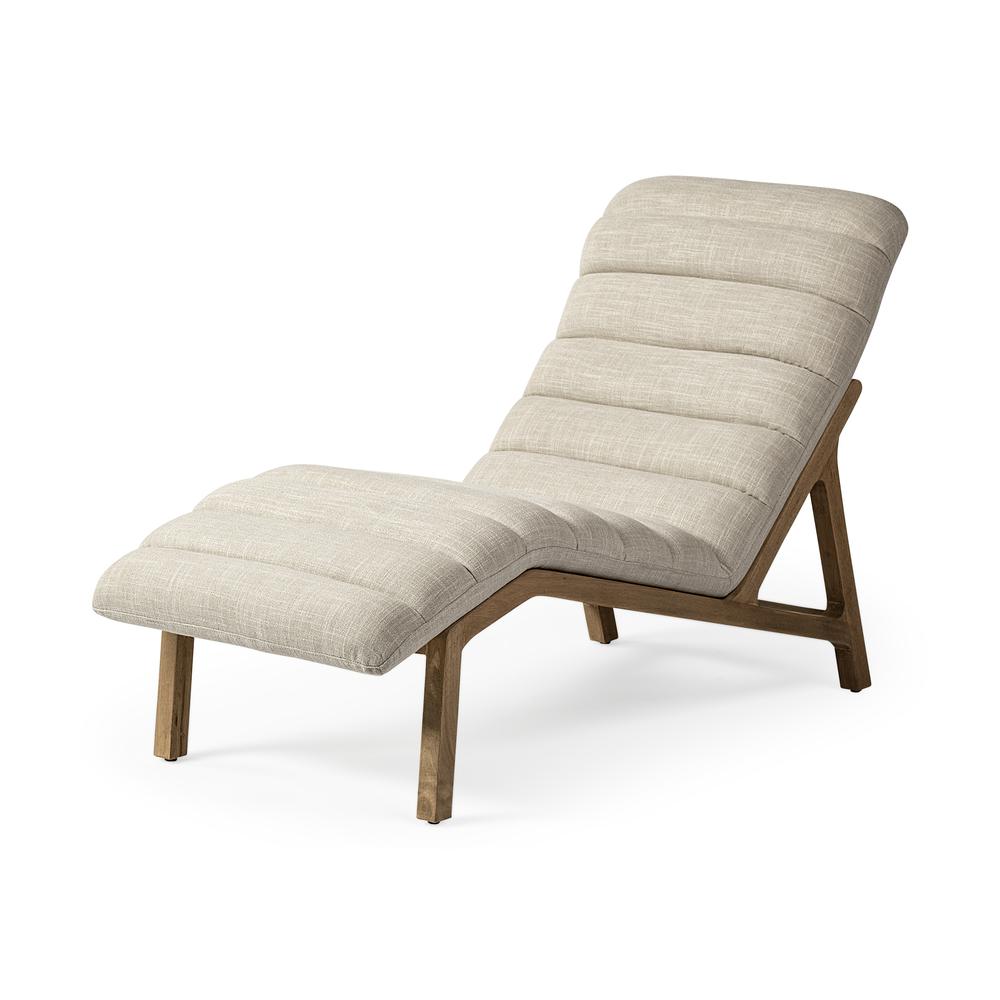 Modern Cream Fabric Upholstered Chaise Lounge Chair With Solid Wood Frame And Base - 380186. Picture 1