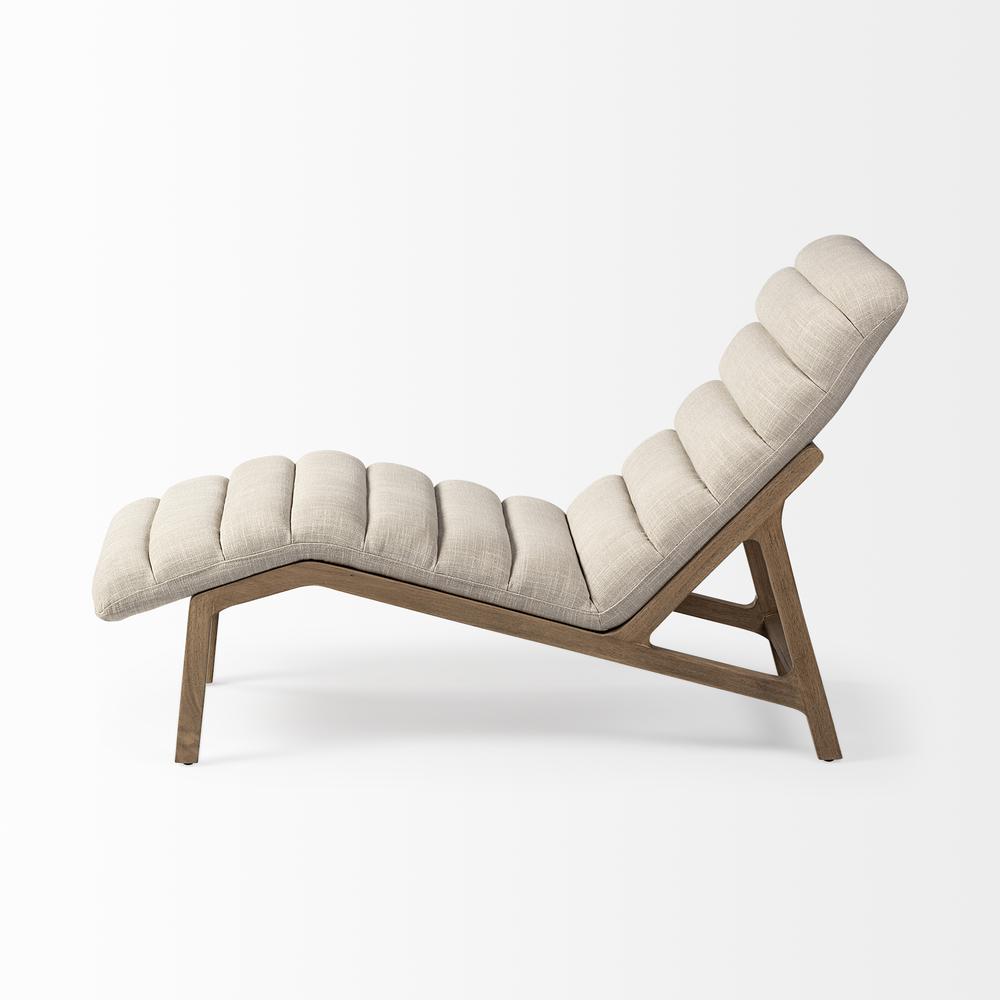 Modern Cream Fabric Upholstered Chaise Lounge Chair With Solid Wood Frame And Base - 380186. Picture 3