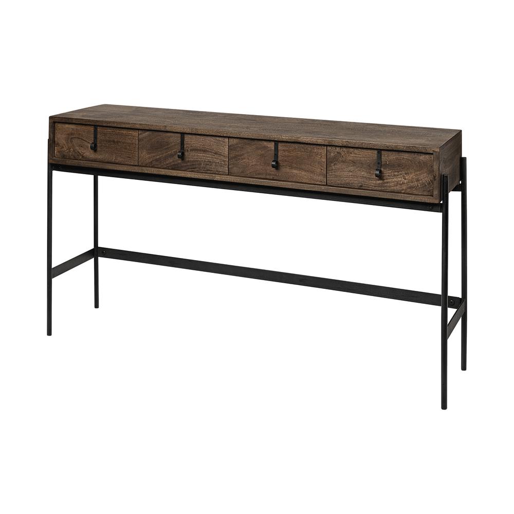 Rectangular Mango Wood Finish Console Table With 4 Drawers - 380193. Picture 1