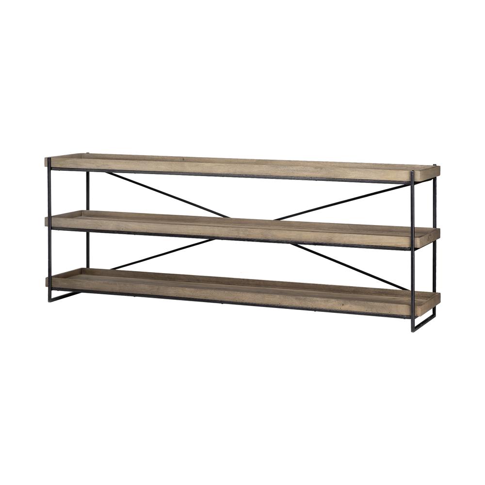 Light Brown Mango Wood Finish Console Table With Matte Black Iron Frame - 380194. Picture 1