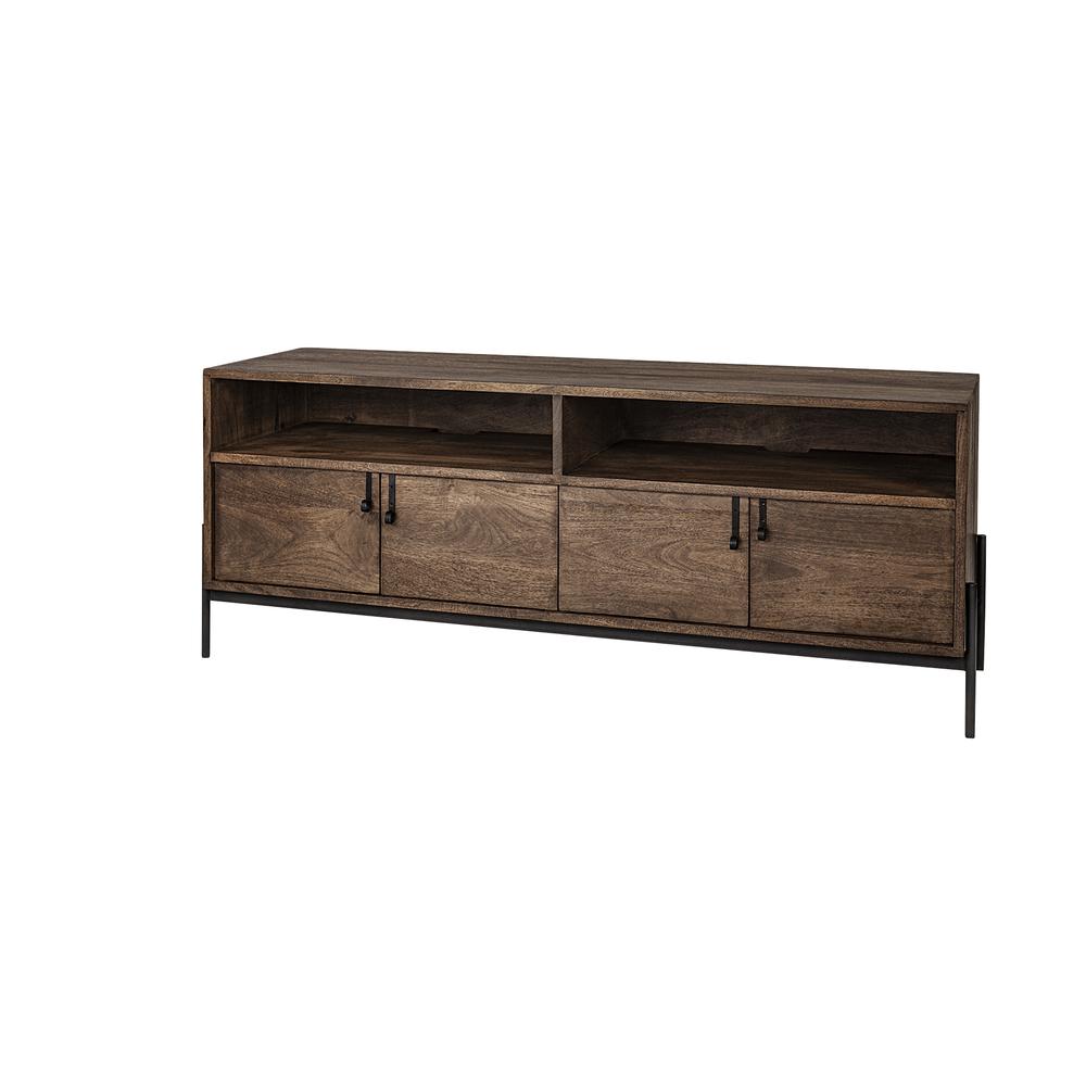 Medium Brown Mango Wood Finish TV Stand Media Console With 4 Doors And 2 Open Shelves - 380198. Picture 1