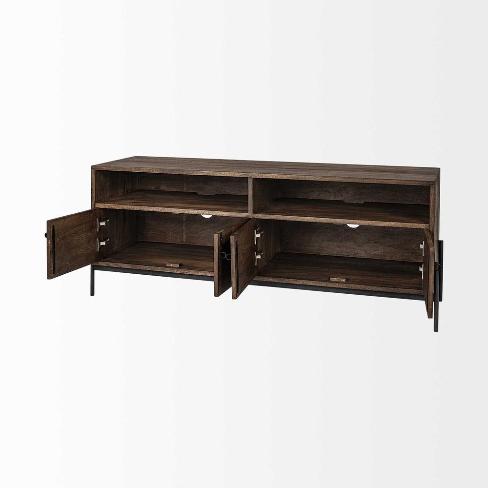 Medium Brown Mango Wood Finish TV Stand Media Console With 4 Doors And 2 Open Shelves - 380198. Picture 5