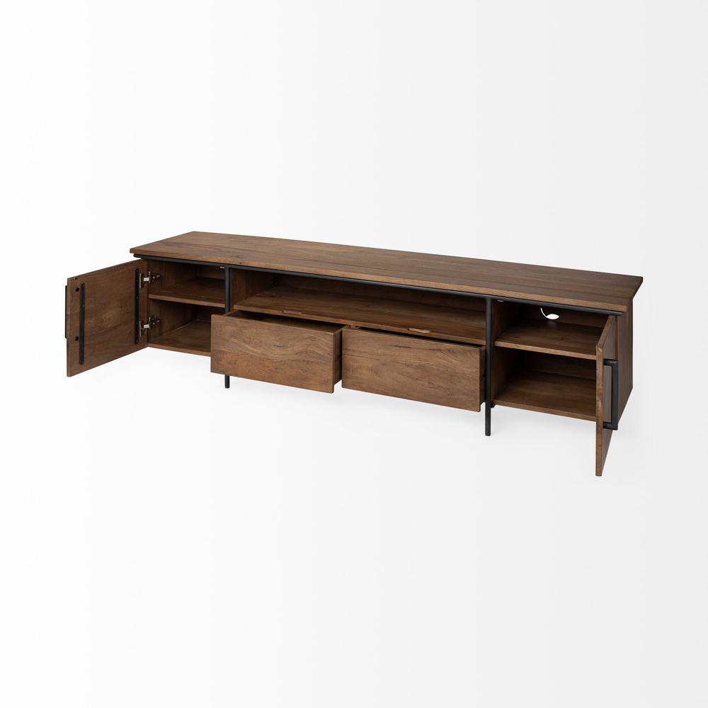 Medium Brown Solid Mango Wood Finish TV Stand Media Console With 4 Cabinets And Single Open Shelf - 380199. Picture 5