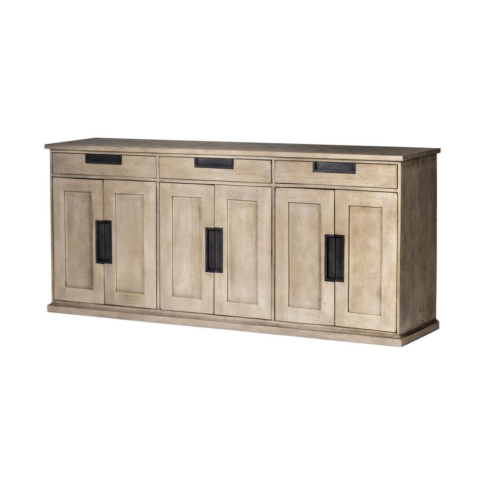 Brown Solid Mango Wood Sideboard With 3 Cabinets And 3 Drawers - 380206. Picture 1
