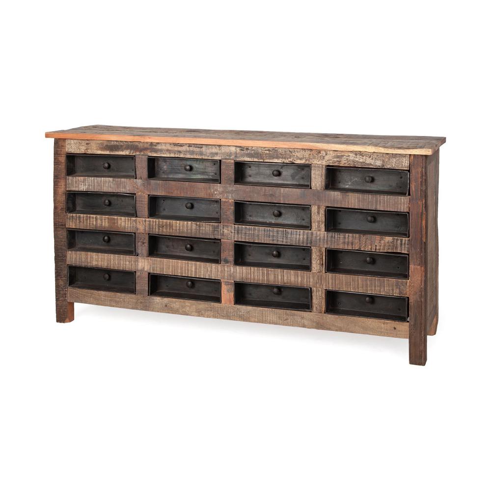 Brown Reclaimed Hardwood Sideboard With 16 Pull Out Drawers - 380207. Picture 1