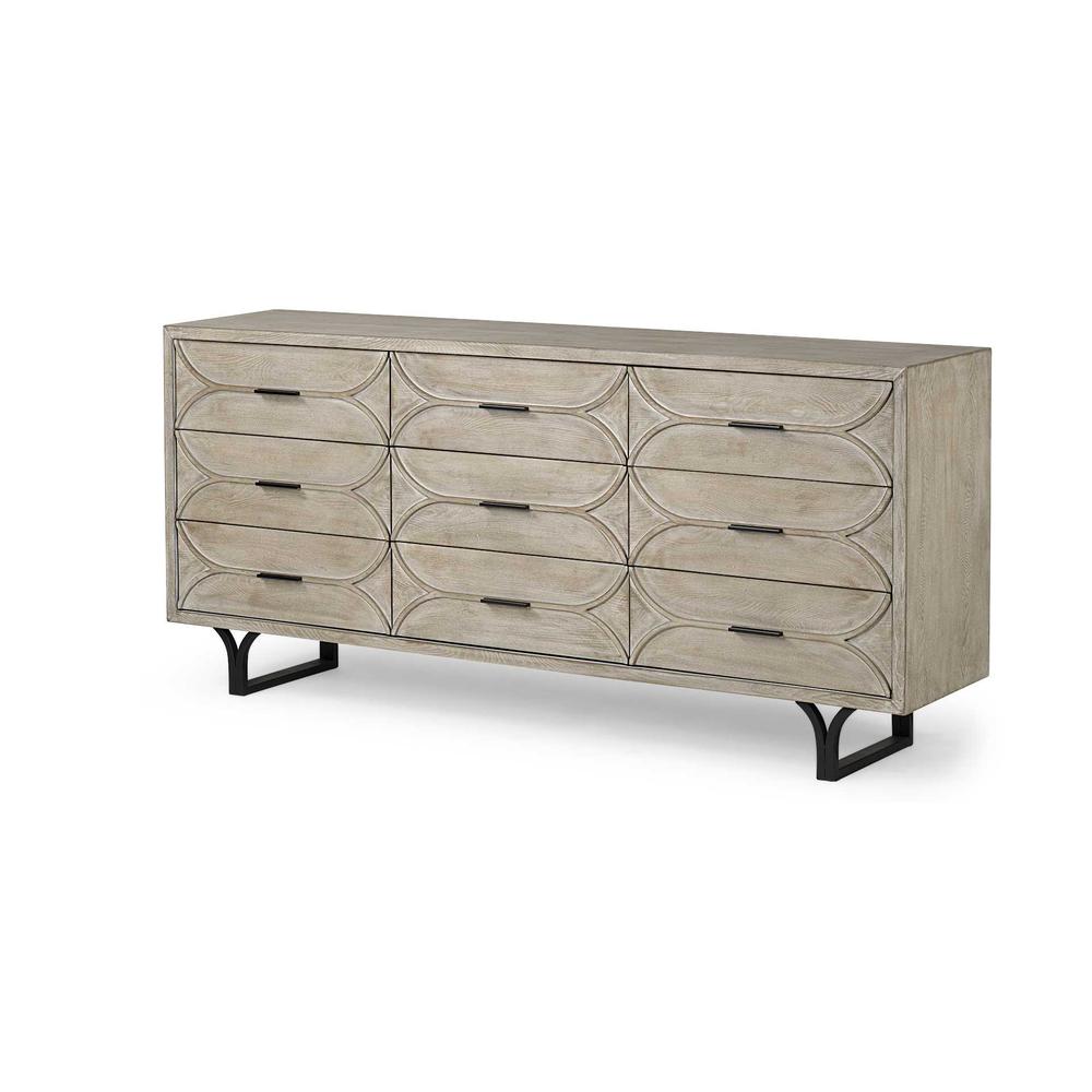 Light Brown And White Solid Mango Wood Finish Sideboard With 9 Drawers - 380211. Picture 1
