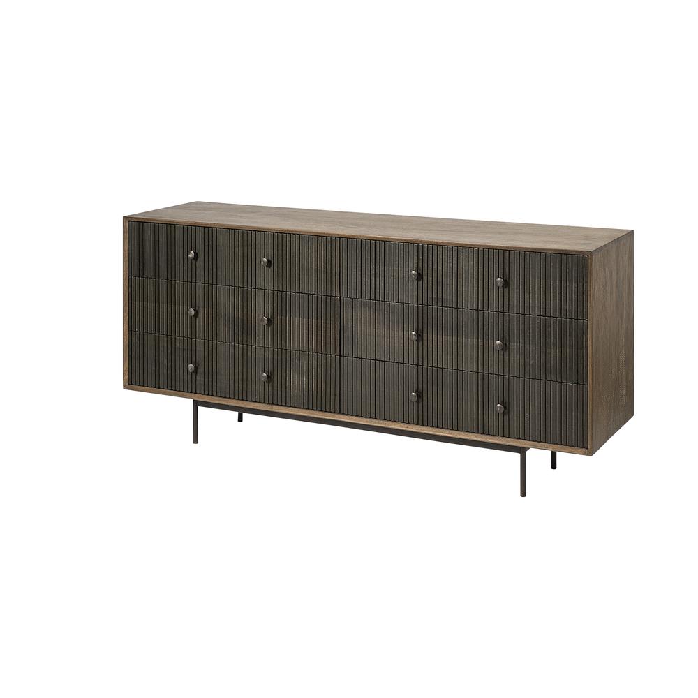 Medium Brown Solid Mango Wood Finish Sideboard With 6 Easy Sliding Drawers - 380212. Picture 1