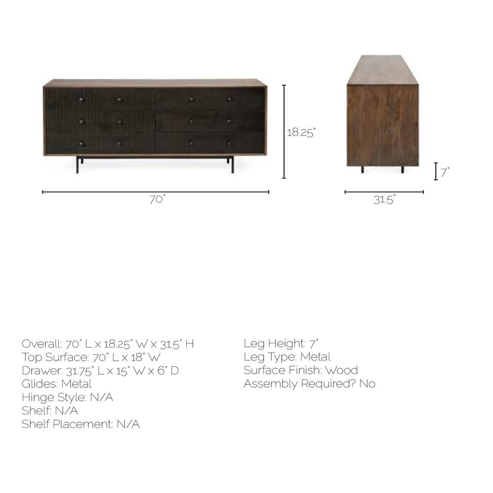 Medium Brown Solid Mango Wood Finish Sideboard With 6 Easy Sliding Drawers - 380212. Picture 6