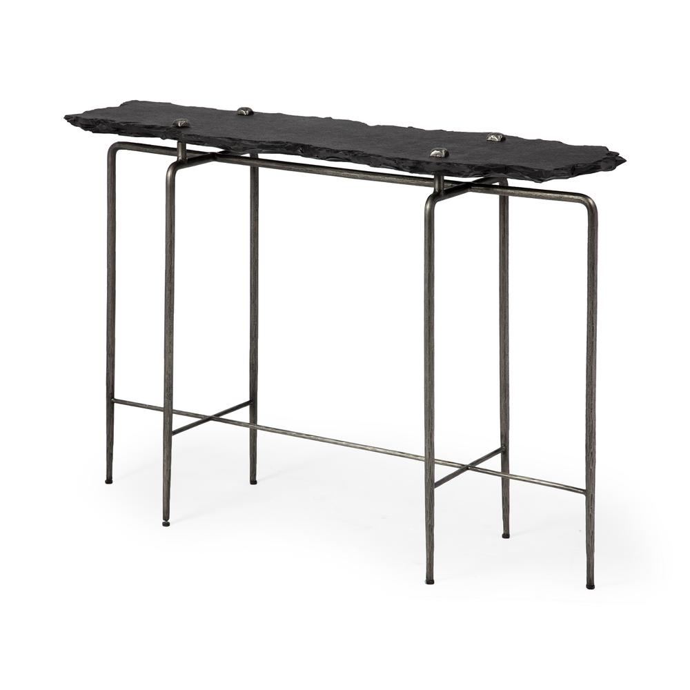 Black Slate Console Table With Iron Base - 380219. Picture 1