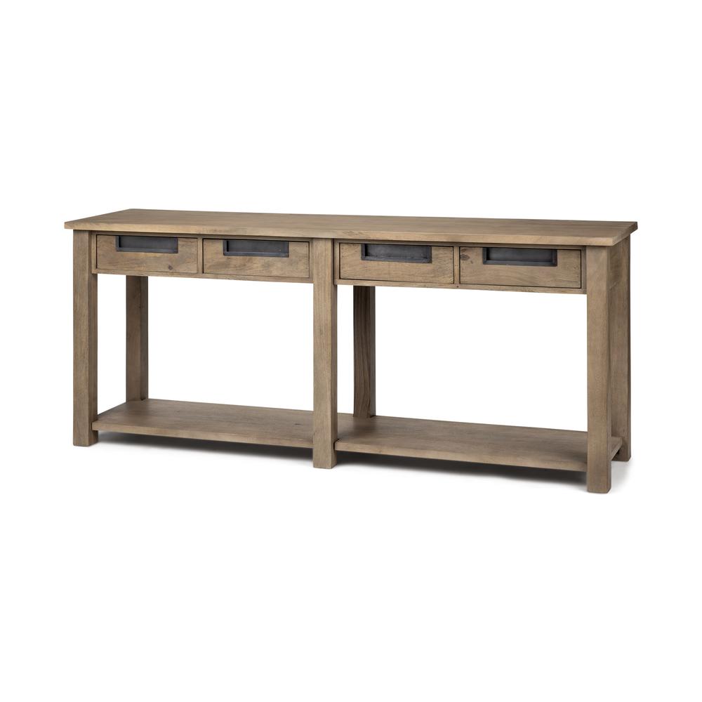 Light Brown Mango Wood Finish Console Table With 4 Drawers - 380220. Picture 1