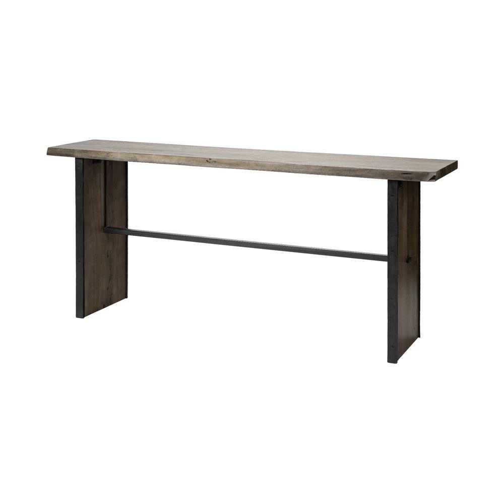 Rectangular Medium Brown Live Edge Mango Wood Console Table With Plank Like Legs - 380222. Picture 1
