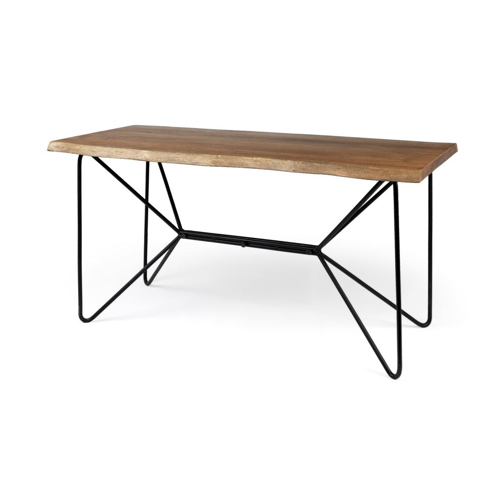 Medium Brown Live Edge Acacia Wood Finish Office Desk With Black Matte Butterfly Wing Shaped Base - 380230. Picture 1