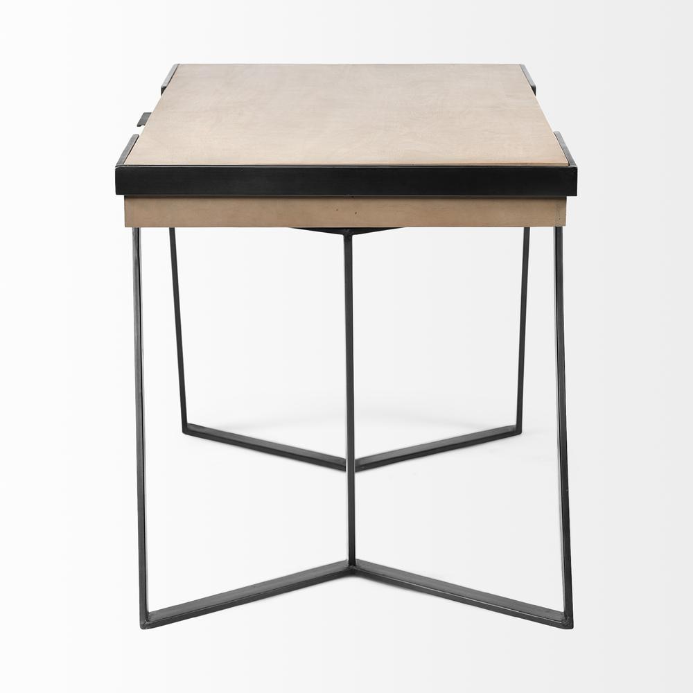 Solid Mango Wood Finish Writing Desk With Single Storage And Black Triangular Iron Legs - 380231. Picture 3