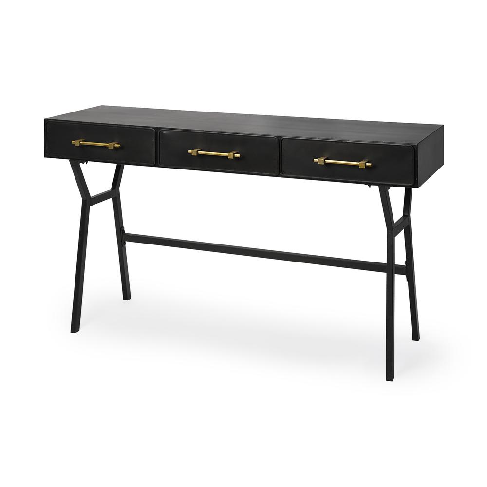 Black Metal Matte Finish Writing Desk With 3 Drawers. Picture 1