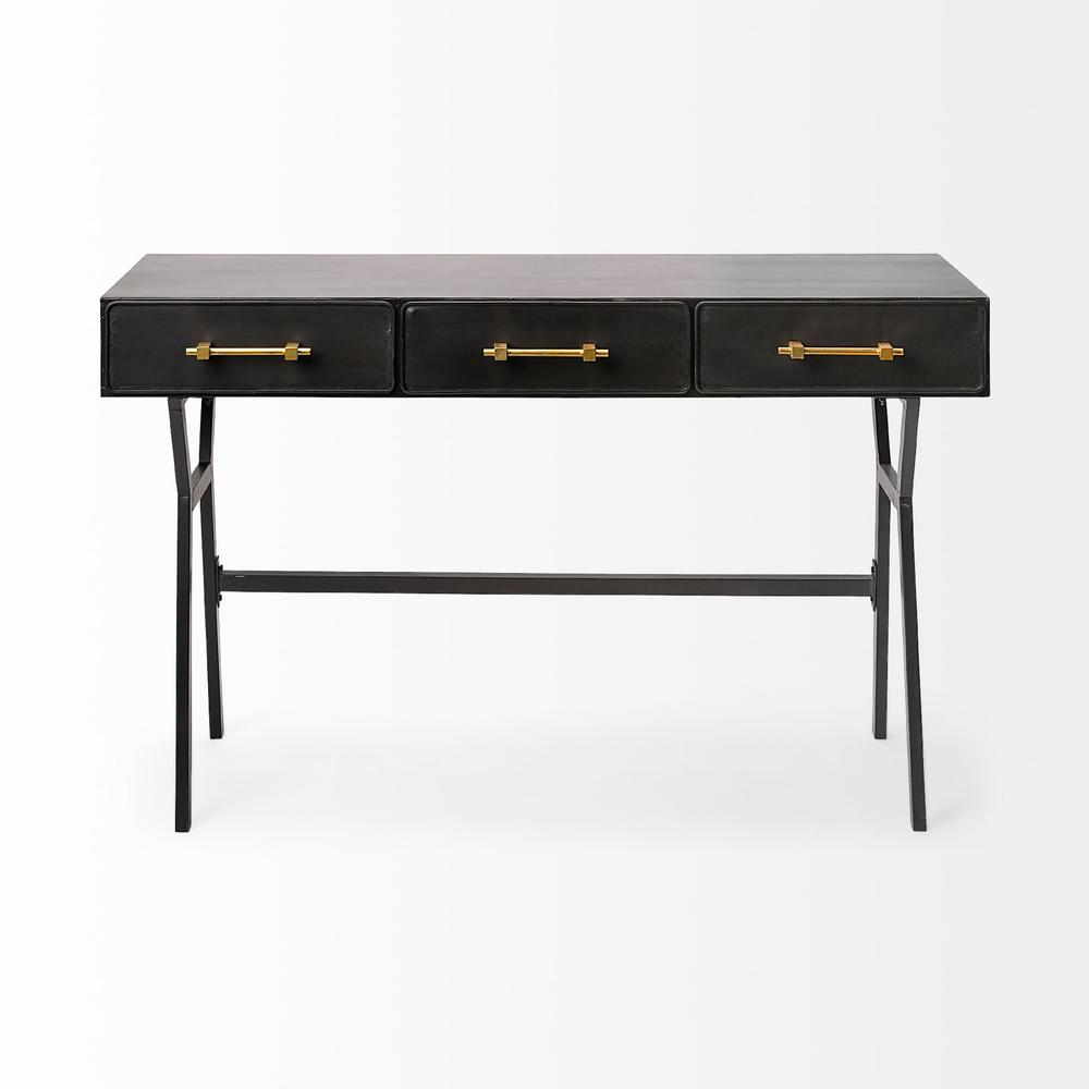 Black Metal Matte Finish Writing Desk With 3 Drawers. Picture 2