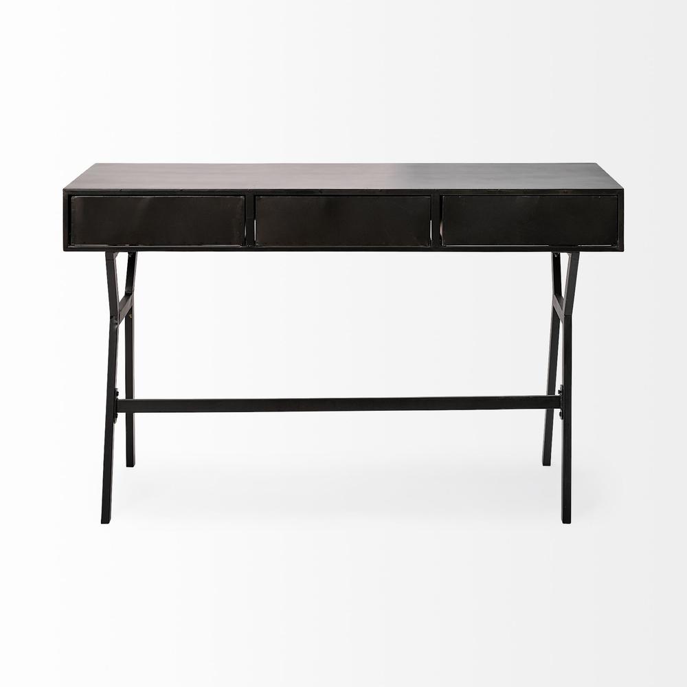 Black Metal Matte Finish Writing Desk With 3 Drawers. Picture 4