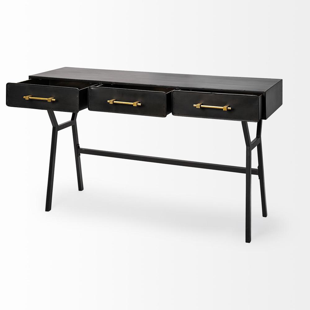 Black Metal Matte Finish Writing Desk With 3 Drawers. Picture 5