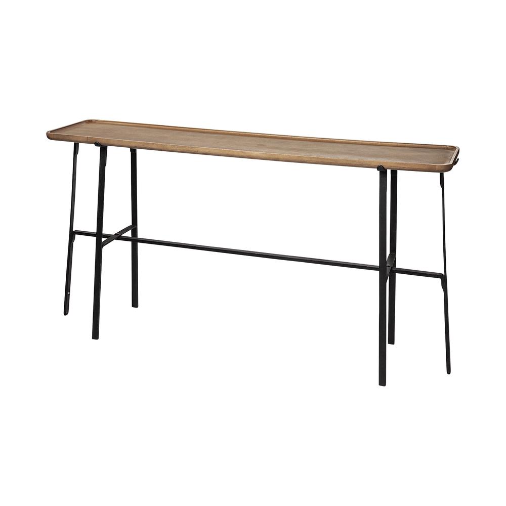 Rectangular Light Brown Raised Edge Mango Wood Finish Console Table With Black Metal Frame And Base - 380234. Picture 1