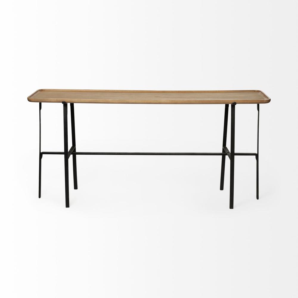 Rectangular Light Brown Raised Edge Mango Wood Finish Console Table With Black Metal Frame And Base - 380234. Picture 2