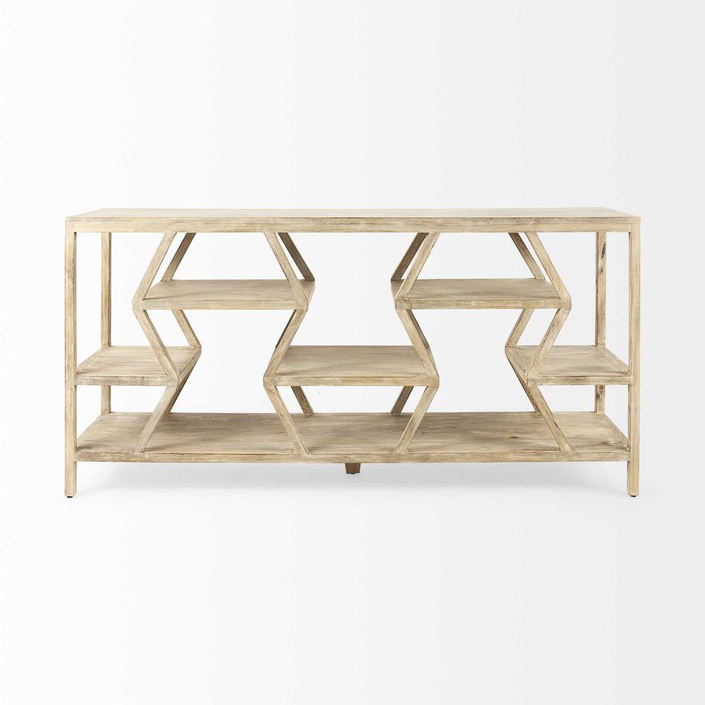 Light Brown Mango Wood Finish Console Table With Multi Level Shelf Design - 380235. Picture 2