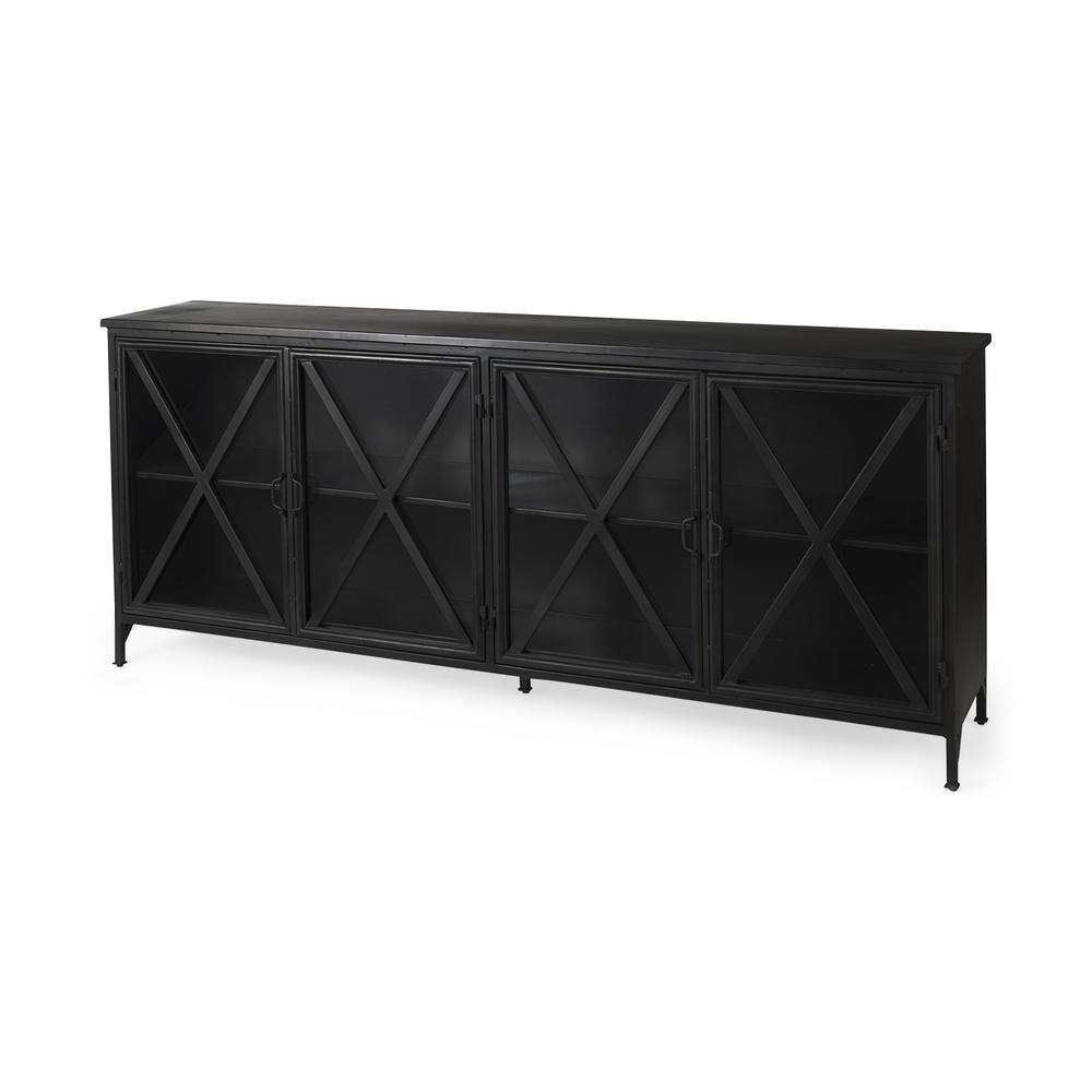Black Solid Metallic Bronze Finish Sideboard With 4 Glass Cabinet Doors - 380242. Picture 1