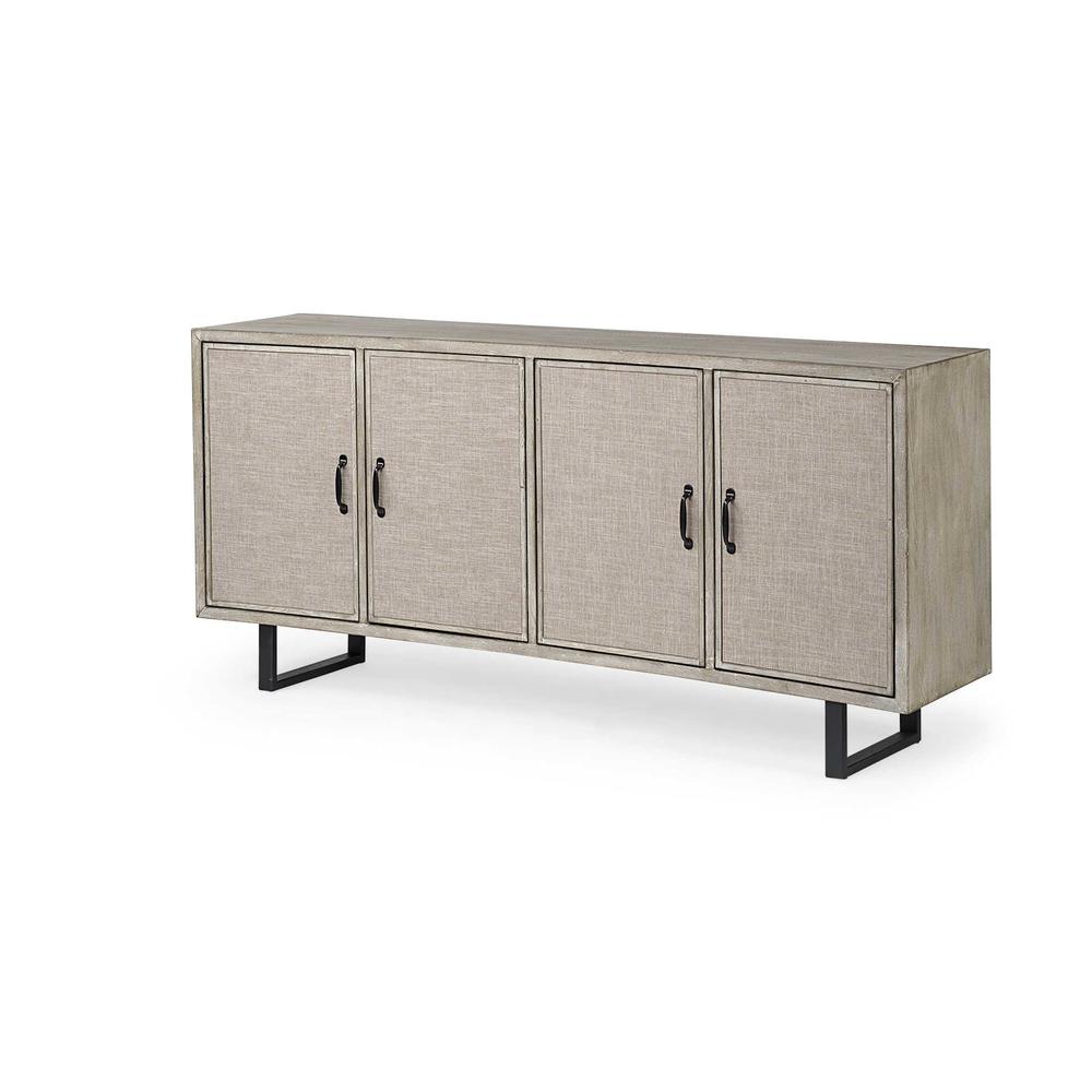Light Brown Solid Wood  Sideboard With 4 Fabric Covered Cabinet Doors - 380243. Picture 1