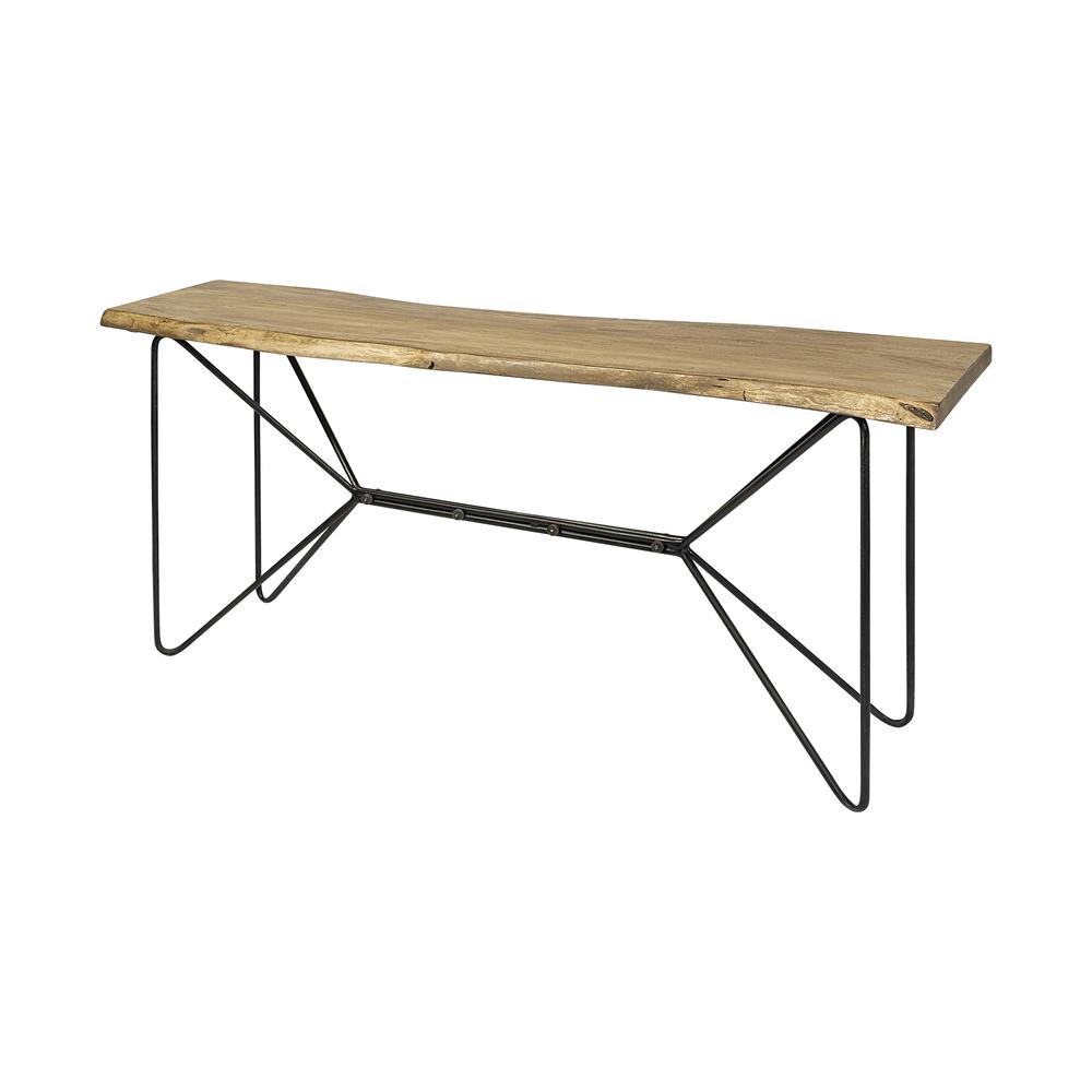 Light Brown Live Edge Solid Acacia Wood Console Table With Black Matte Iron Frame - 380246. Picture 1