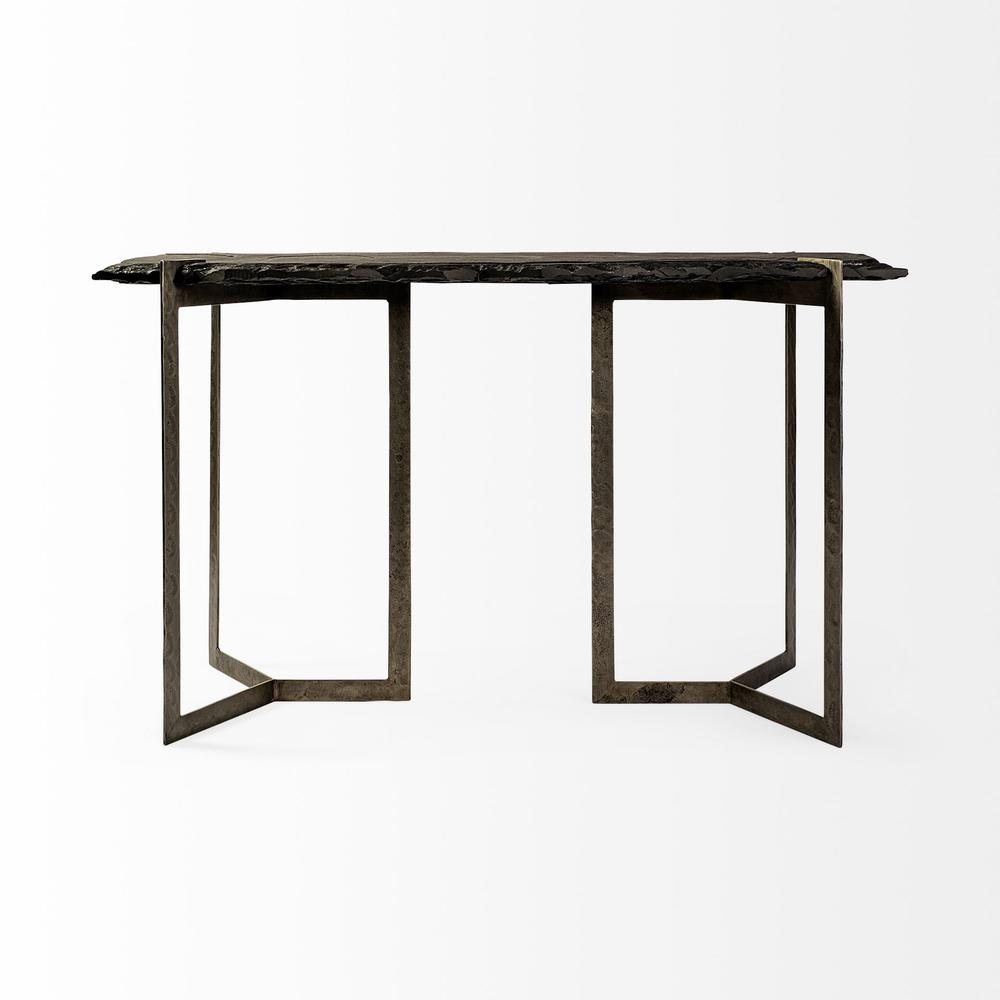 Rectangular Black Live Edge Slate Console Table With Double Pedestal Base - 380247. Picture 4
