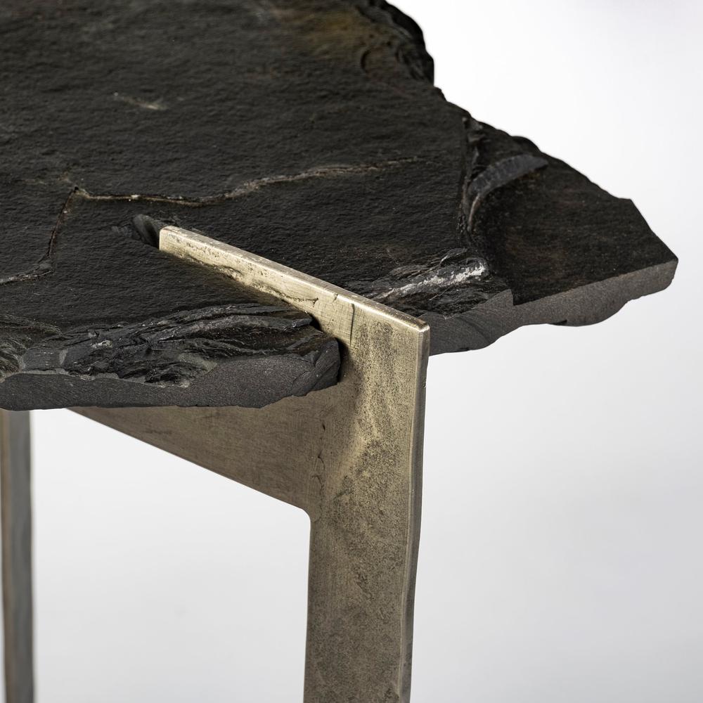 Rectangular Black Live Edge Slate Console Table With Double Pedestal Base - 380247. Picture 6
