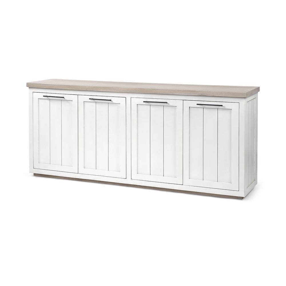 Brown Solid Mango Wood Top & White Frame Sideboard with 4 Cabinet Doors - 380252. Picture 1
