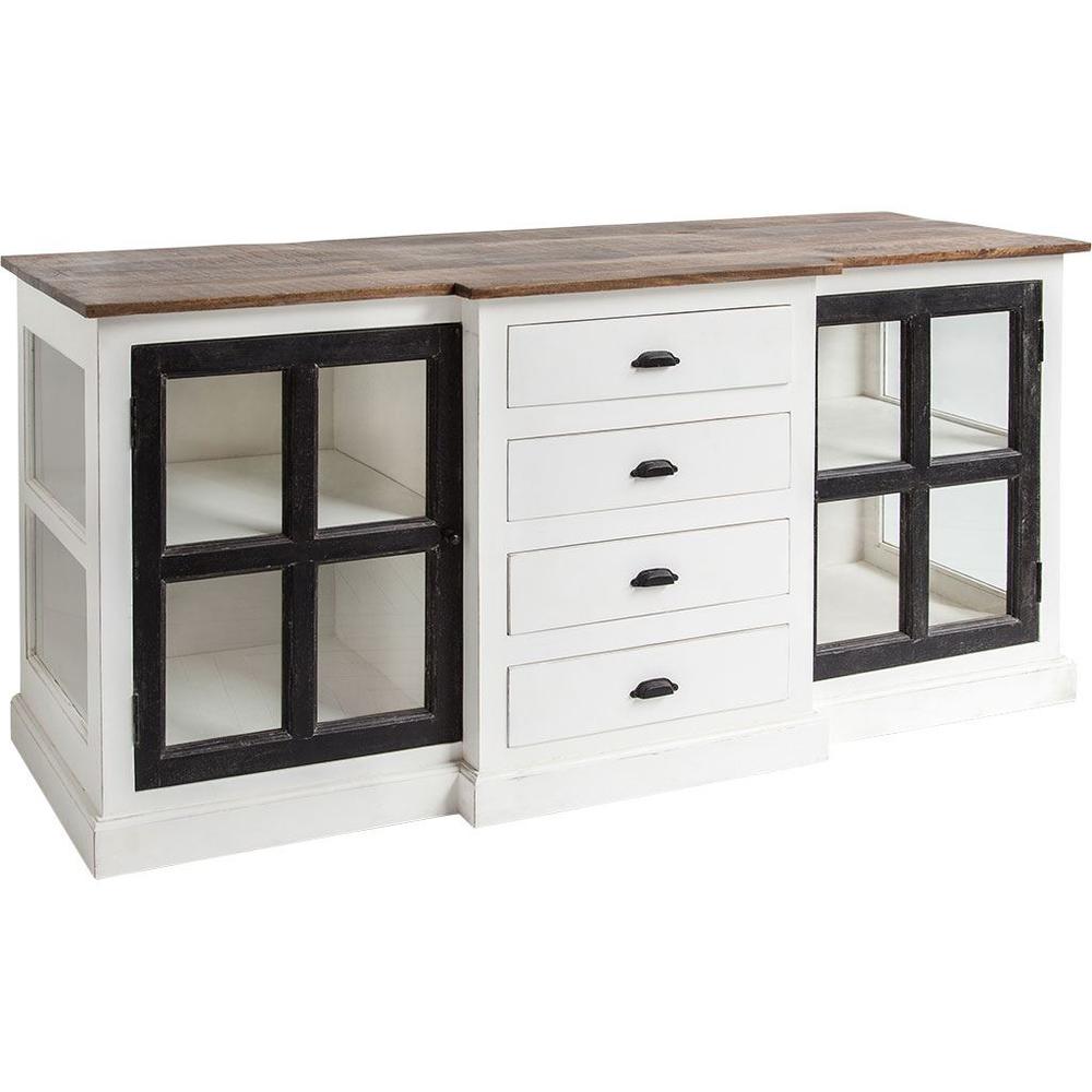 White And Black Solid Mango Wood Frame Sideboard With 4 Drawers And 4 Shelves - 380254. Picture 1