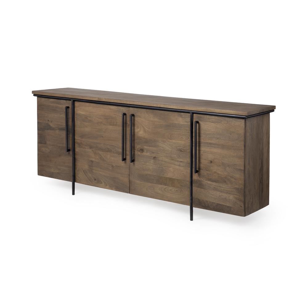 Brown Solid Mango Wood Finish Sideboard With 4 Door Cabinets - 380255. Picture 1