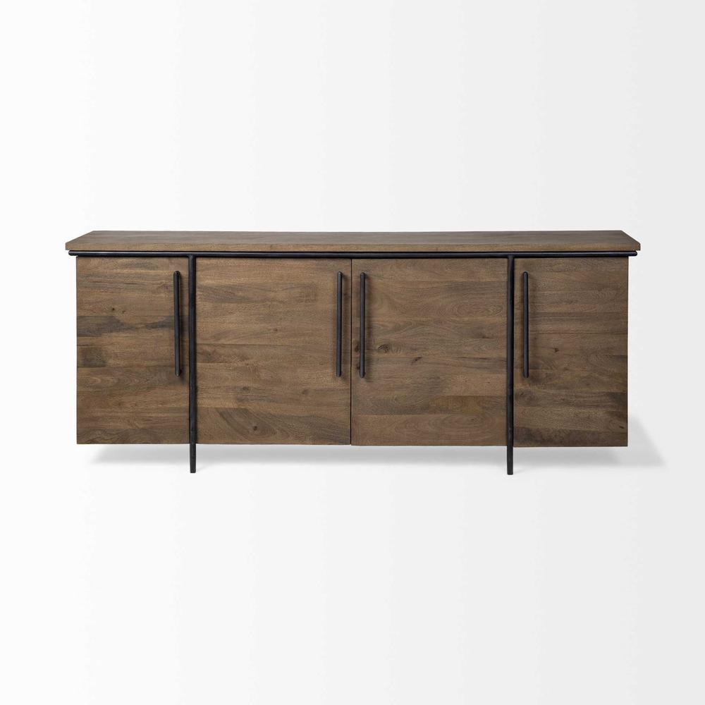 Brown Solid Mango Wood Finish Sideboard With 4 Door Cabinets - 380255. Picture 2