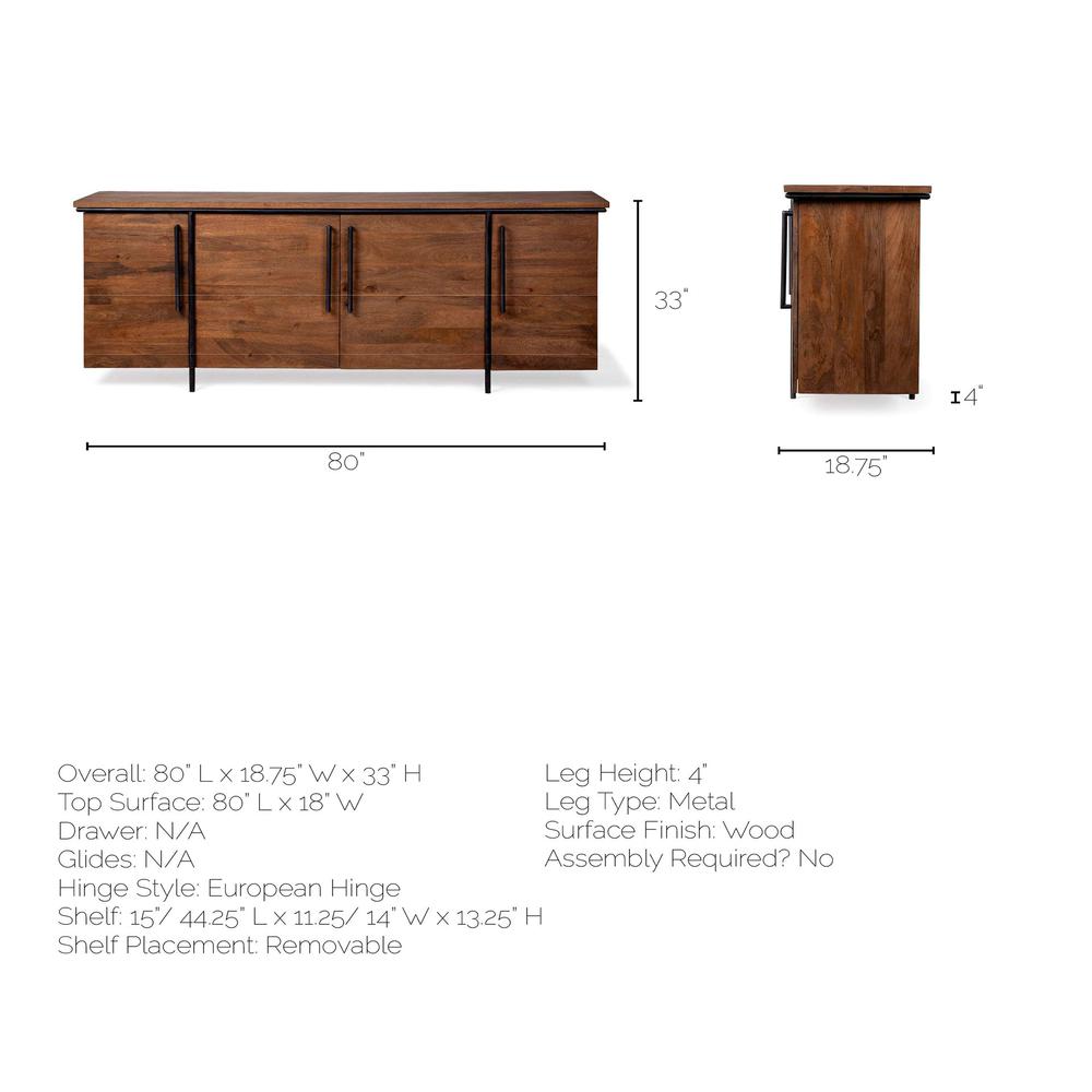 Brown Solid Mango Wood Finish Sideboard With 4 Door Cabinets - 380255. Picture 7
