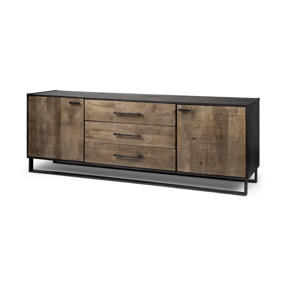 Brown Solid Mango Wood Finish Sideboard With 3 Drawers And 2 Cabinet Doors - 380256. Picture 1