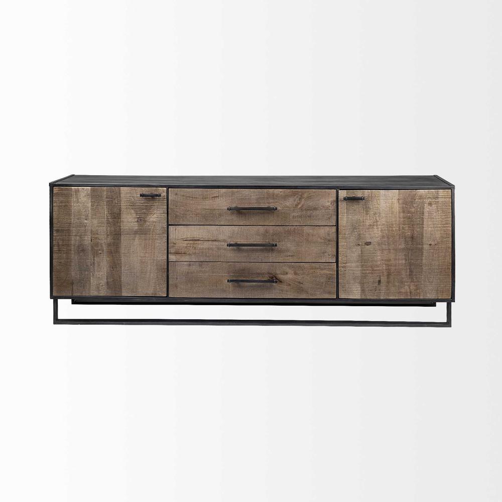 Brown Solid Mango Wood Finish Sideboard With 3 Drawers And 2 Cabinet Doors - 380256. Picture 2